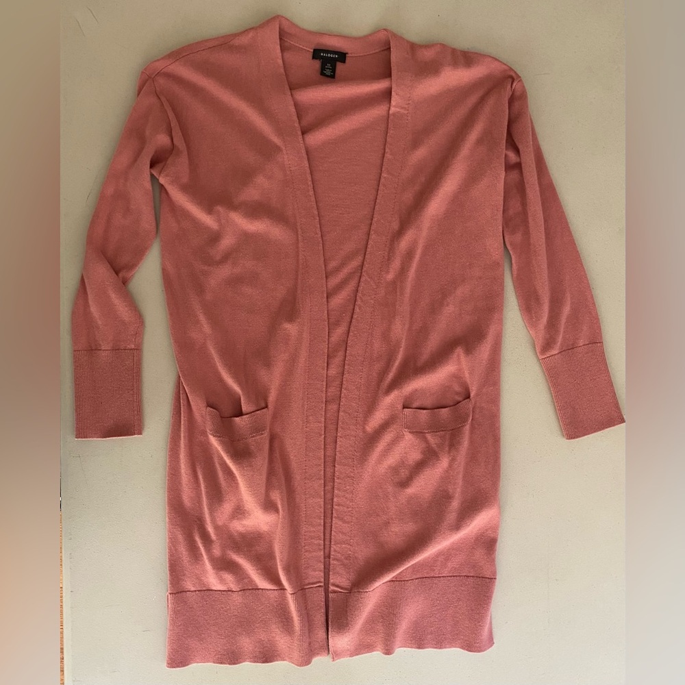 Halogen XS Petite Pink Cashmere Blend Long Open Front Cardigan